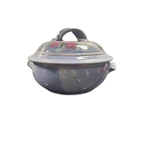 Vintage Stoneware Hand Painted Casserole‎ Dish with Flowers Purple - Picture 3 of 12